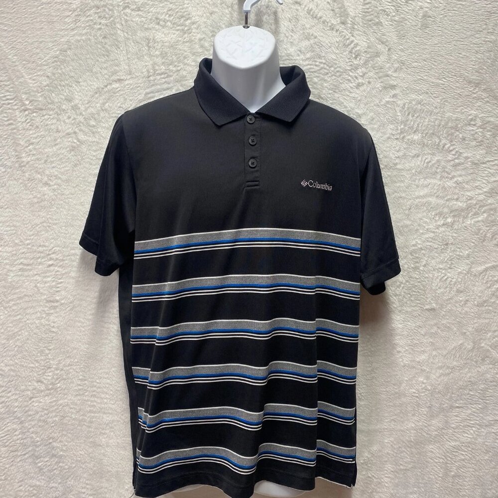 Columbia Omni-Wick Polo‎ Shirt Men's Medium Black Striped Advanced Evaporation